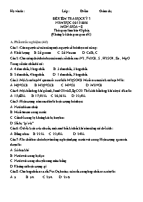 Đề kiểm tra học kỳ I năm học 2015 - 2016 môn Hóa học lớp 8